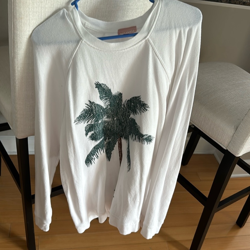 Show Me Your MuMu White Sweatshirt with Green Palm Tree